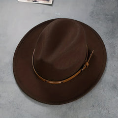 Stylish Belt Decor Fedora Cap Unisex Solid Jazz Hat Casual Warm Felt Hat
