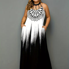  Ombre & Tile Print Cut Out Maxi Dress