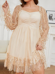  Party Dress Women's Sequin Mesh Long Sleeve Sweetheart Neck