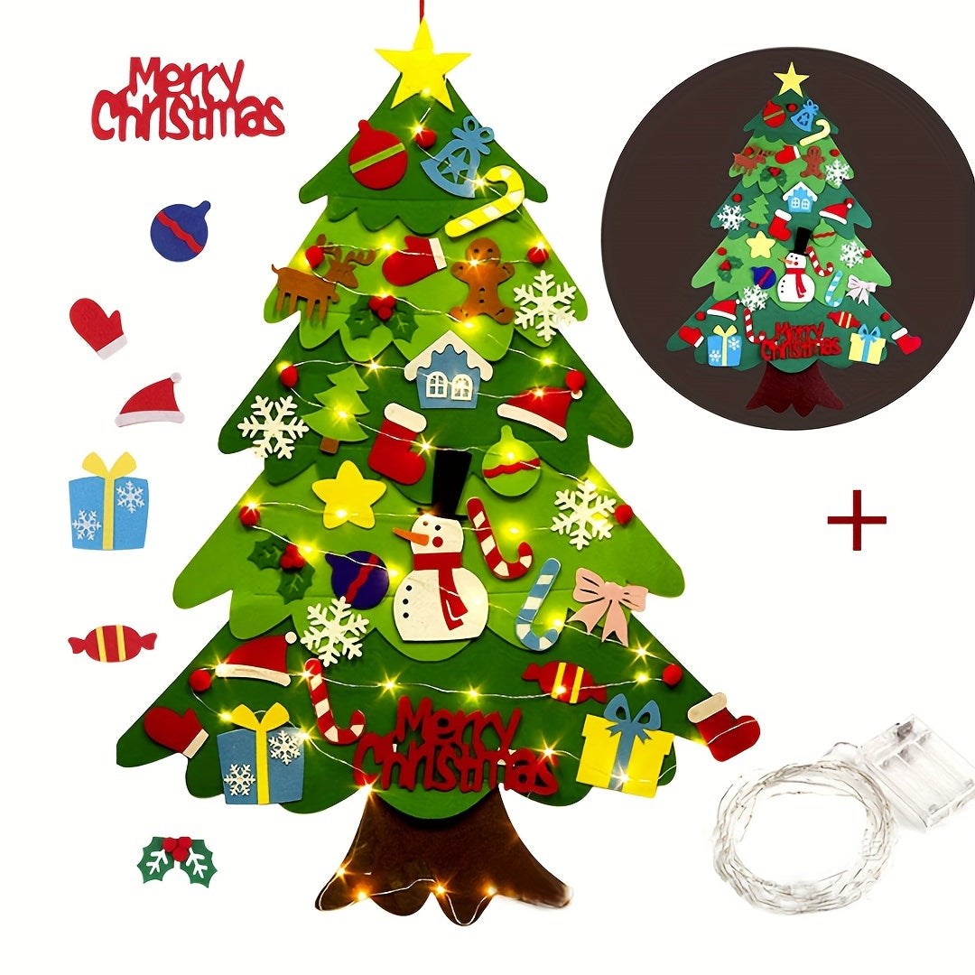 32pcs DIY Felt Christmas Tree Set String Lights Wall Decorations Craft Kit
