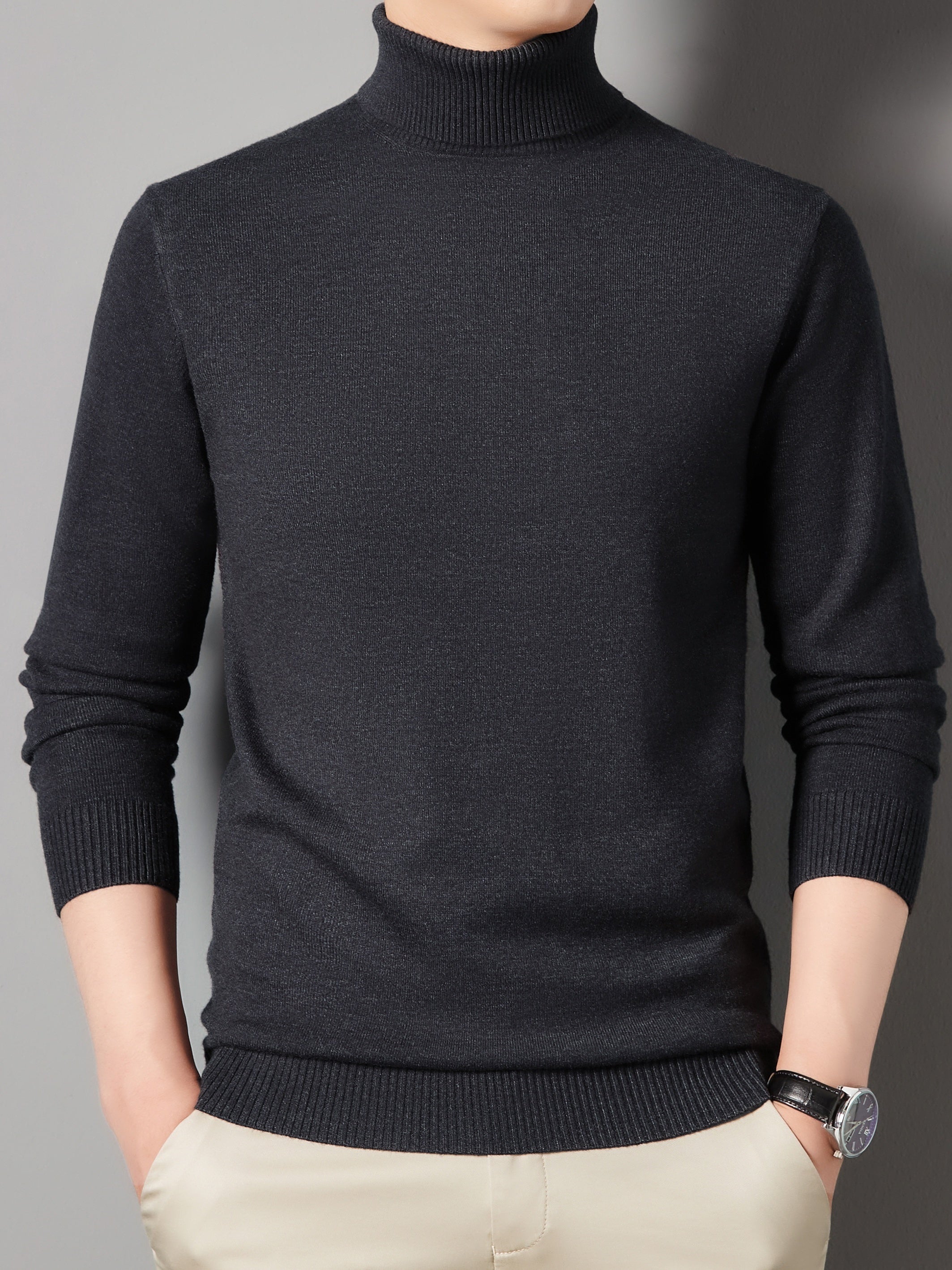 Men's Turtle Neck Knit Sweater Warm Solid Pullover for Fall Winter