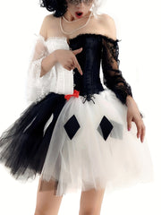 Lace Stitching Body Shaper Set Ruffle Strappy Corset & Mesh Skirt 
