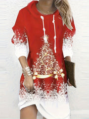  Colorblock Tree Print Long Sleeve Dress