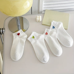 7 Pairs Heart Print Socks & Crew Neck Stockings