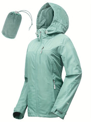 Women's Packable Rain Jacket Lightweight Waterproof Hood Ideal For Cycling