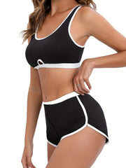 Colorblock Trim Bra & Panties Lingerie Set