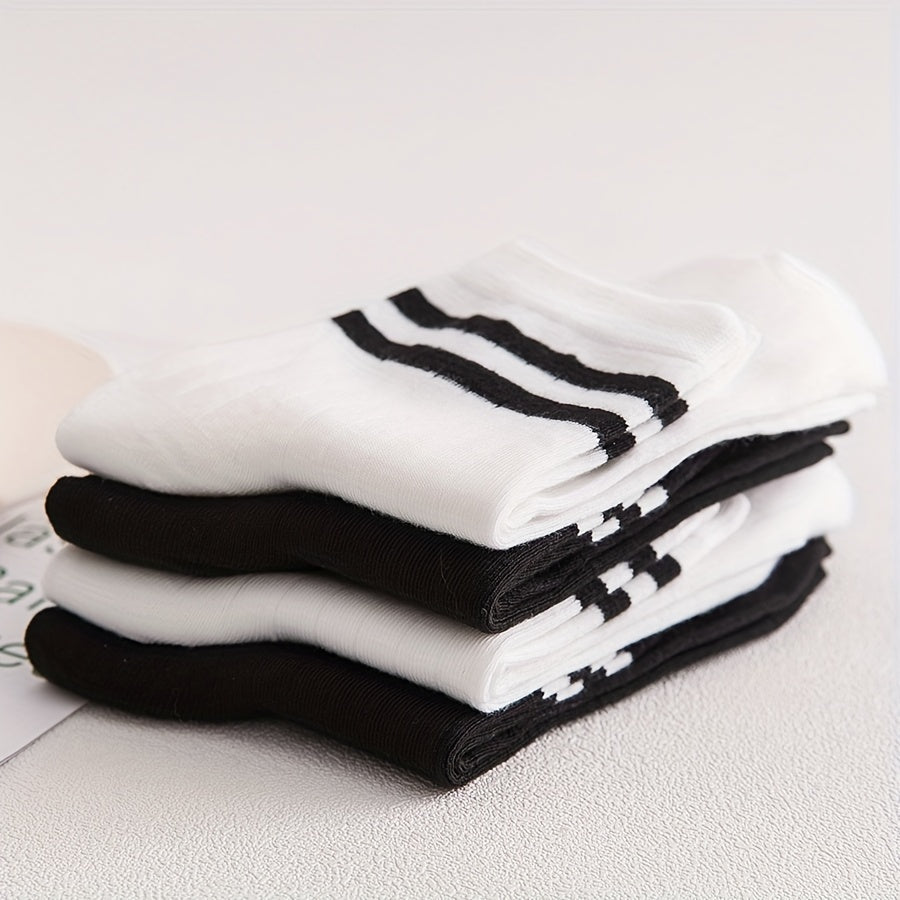 5 Pairs Striped Crew Socks for Sports Women's Stockings