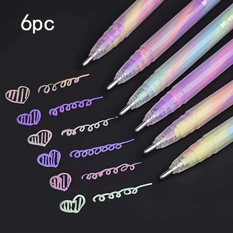 6 Pack Rainbow Glitter Pens 1.2mm Gradient Markers for School & Office Use