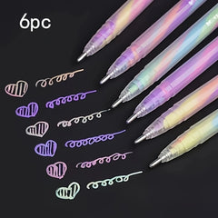 6 Pack Rainbow Glitter Pens 1.2mm Gradient Markers for School & Office Use