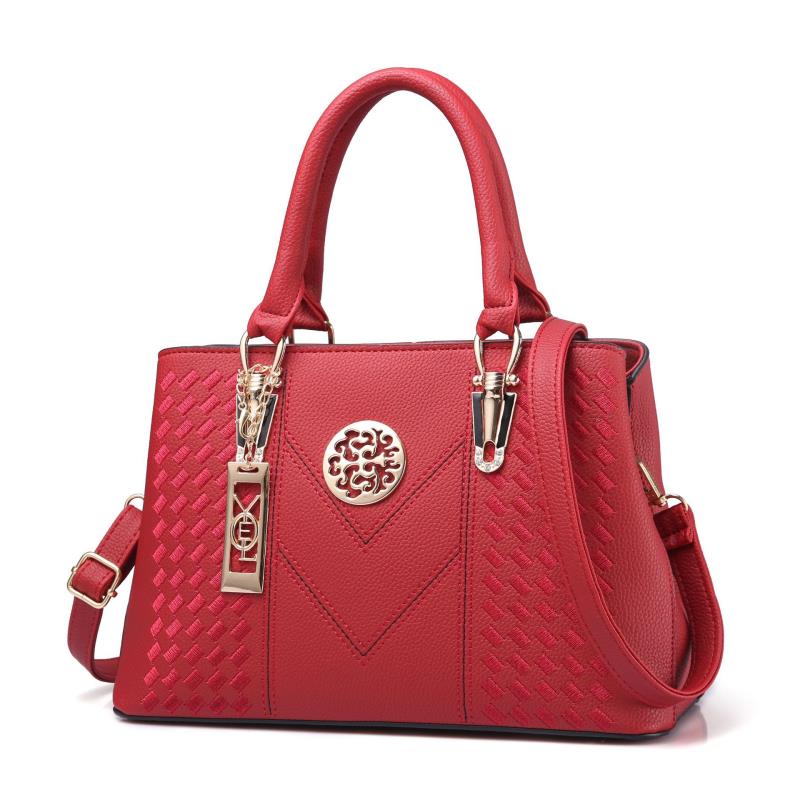 Strip Embroidery Satchel Bag Metal Decor Double Handle Bag
