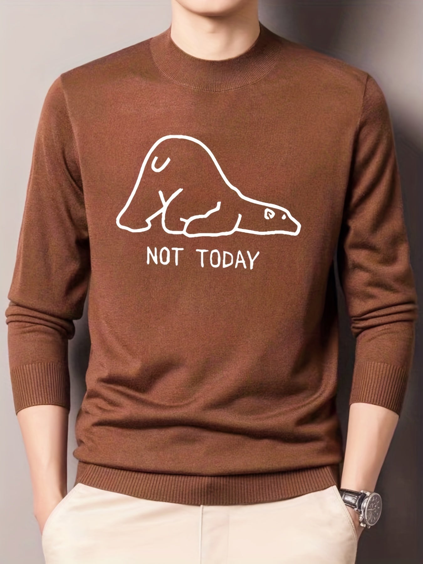 Polar Bear Print Knitted Sweater Men's Casual Crew Neck Pullover for Fall Winter