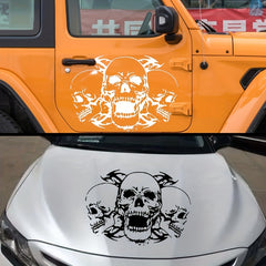 Three Skull Head Hood Car Stickers Door Body Halloween Vinyl Decals
