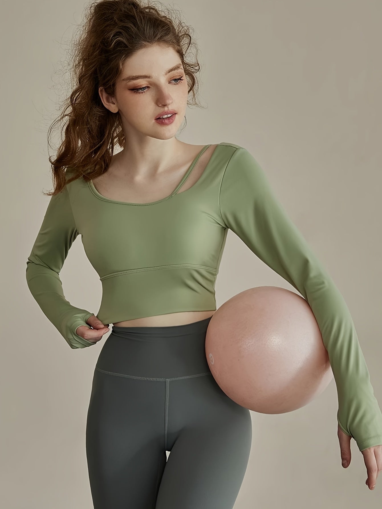 Solid Long Sleeve Yoga Top Fitness High Stretch Sports Top