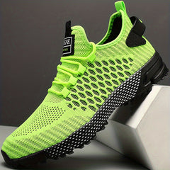 Men's Geometric Print Lace up Sneakers Breathable Mesh Outdoor Sports Shoes