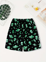 Skull Print Sleep Bottoms Soft & Comfy Elastic Waistband Shorts