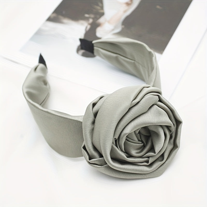 Wide Flower Headband Rose Hair Band Satin Hoop Sweet Accessories