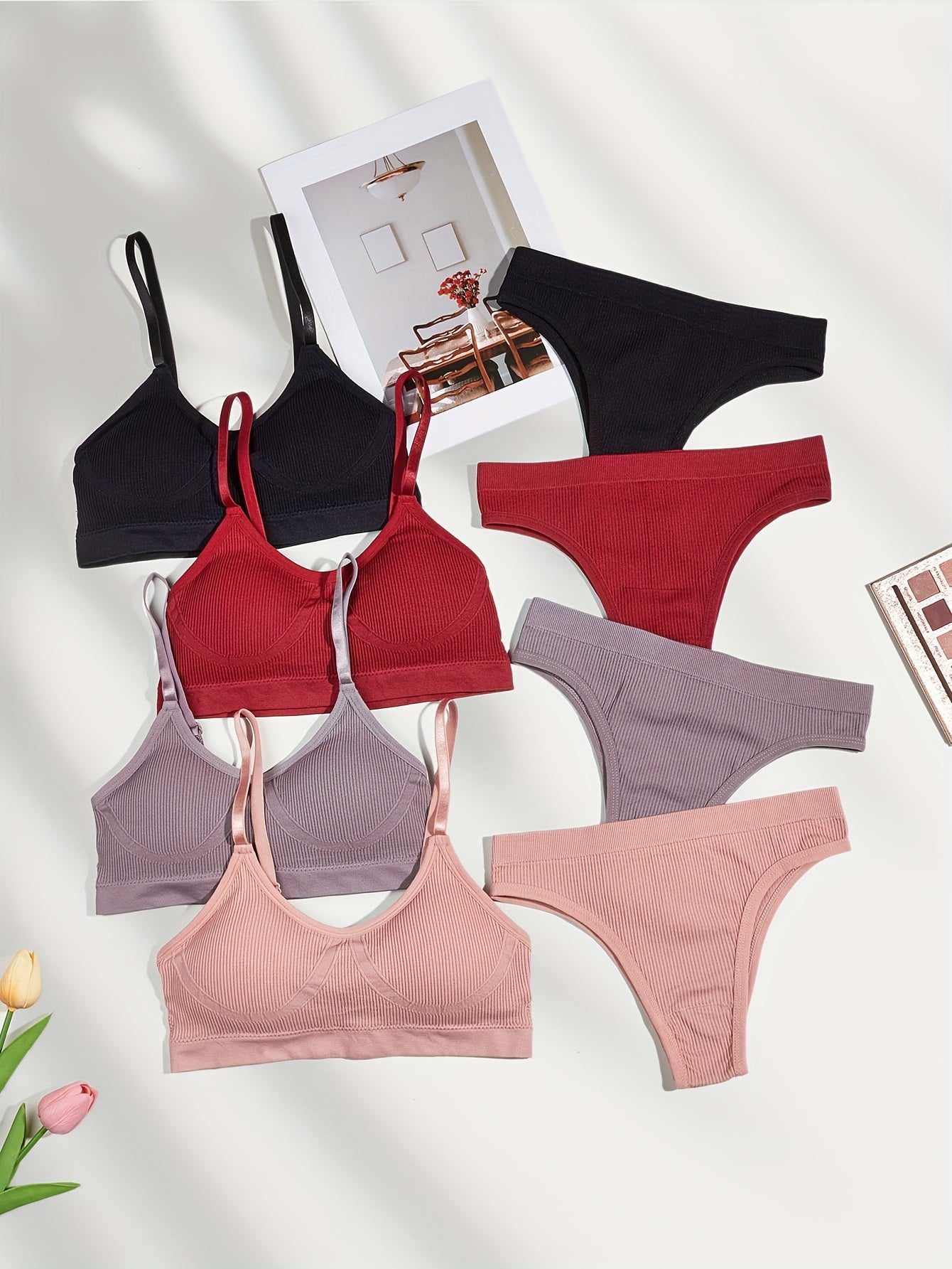 Solid Wireless Push Up Bra & Panties Lingerie Set Women's Underwear