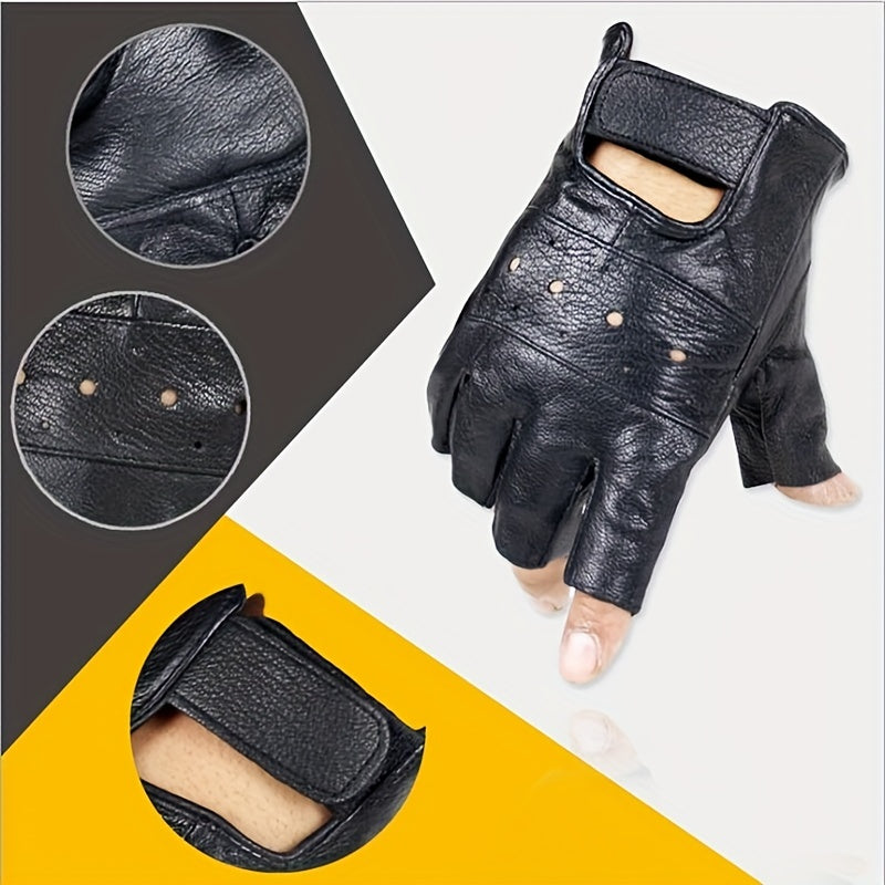 Men's Leather Fingerless Gloves for Outdoor Sports