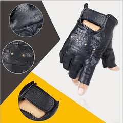 Men's Leather Fingerless Gloves for Outdoor Sports