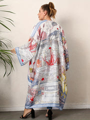  Boho Kimono Women's Plus Painting Print Long Sleeve Open Front