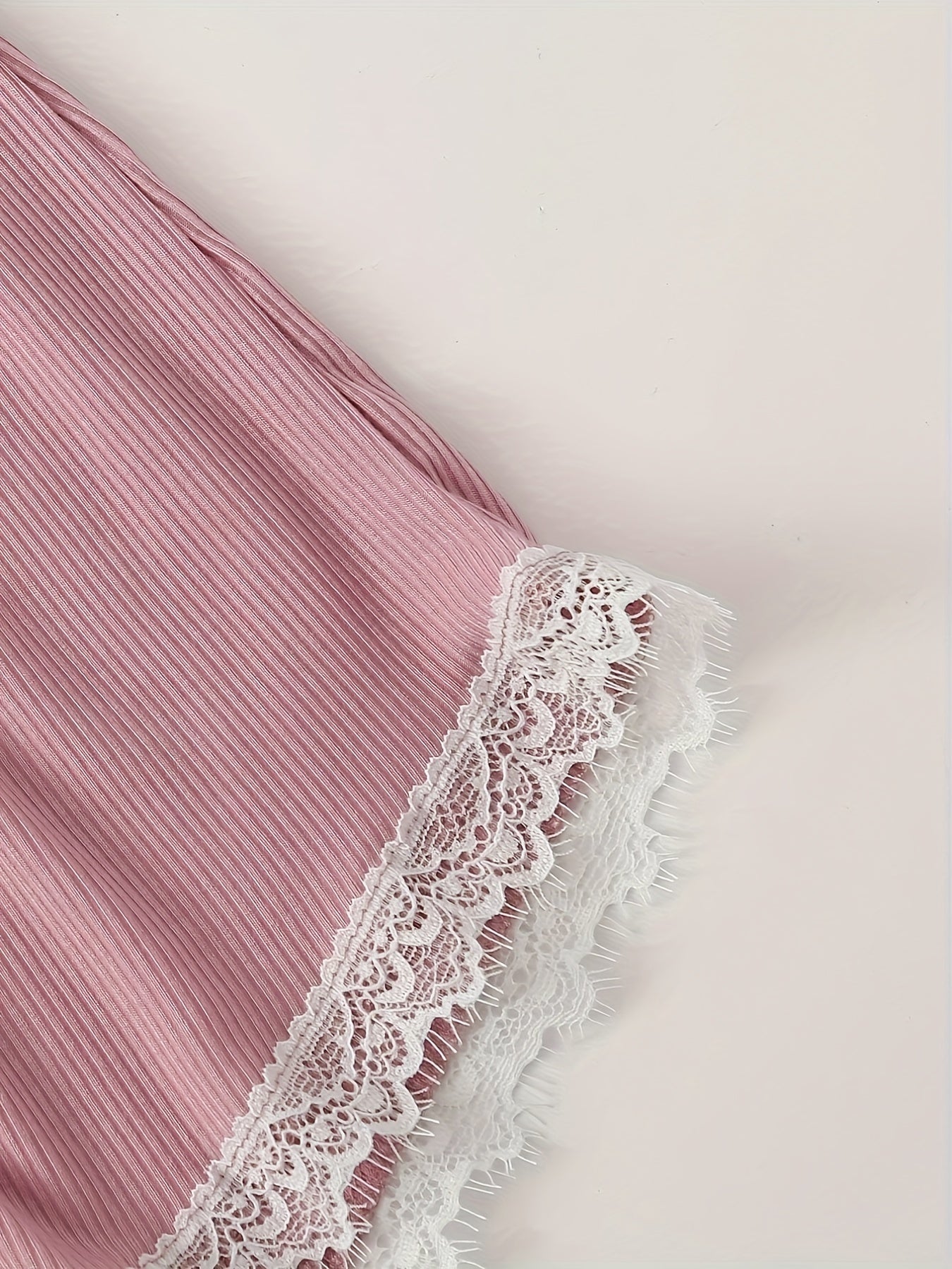 Lace Trim Lounge Set Cami Crop Top & Lace Up Shorts