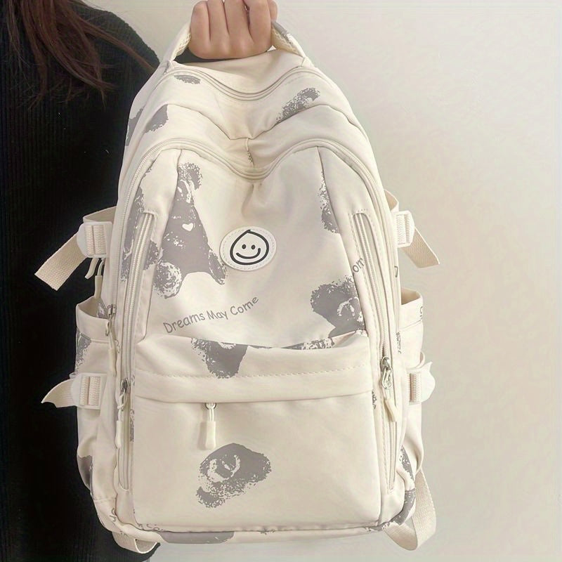 Bear Pattern Backpack Preppy Style School Bag