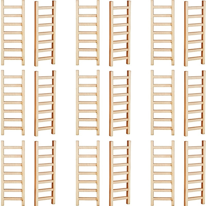 10pcs Mini Wooden Step Ladder for Crafts & Garden Decor