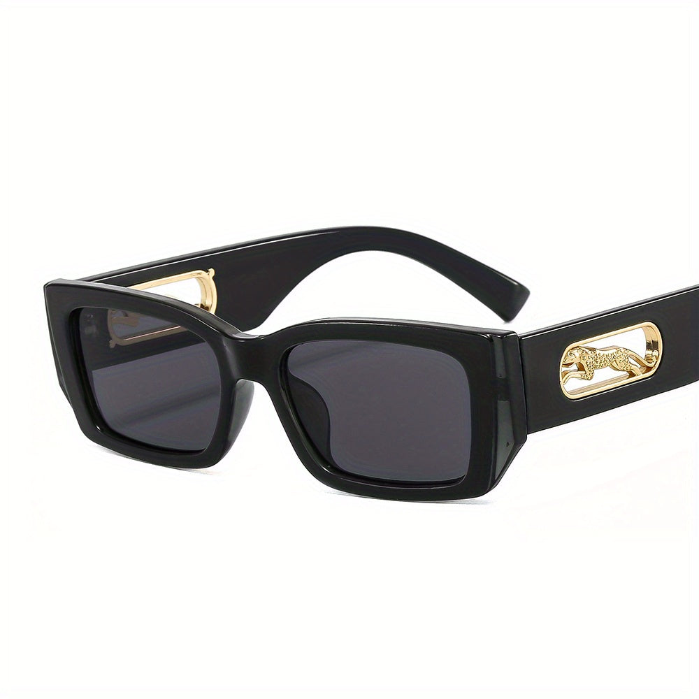 Square Frame Sunglasses Leopard Hollow Temple Eyewear UV400