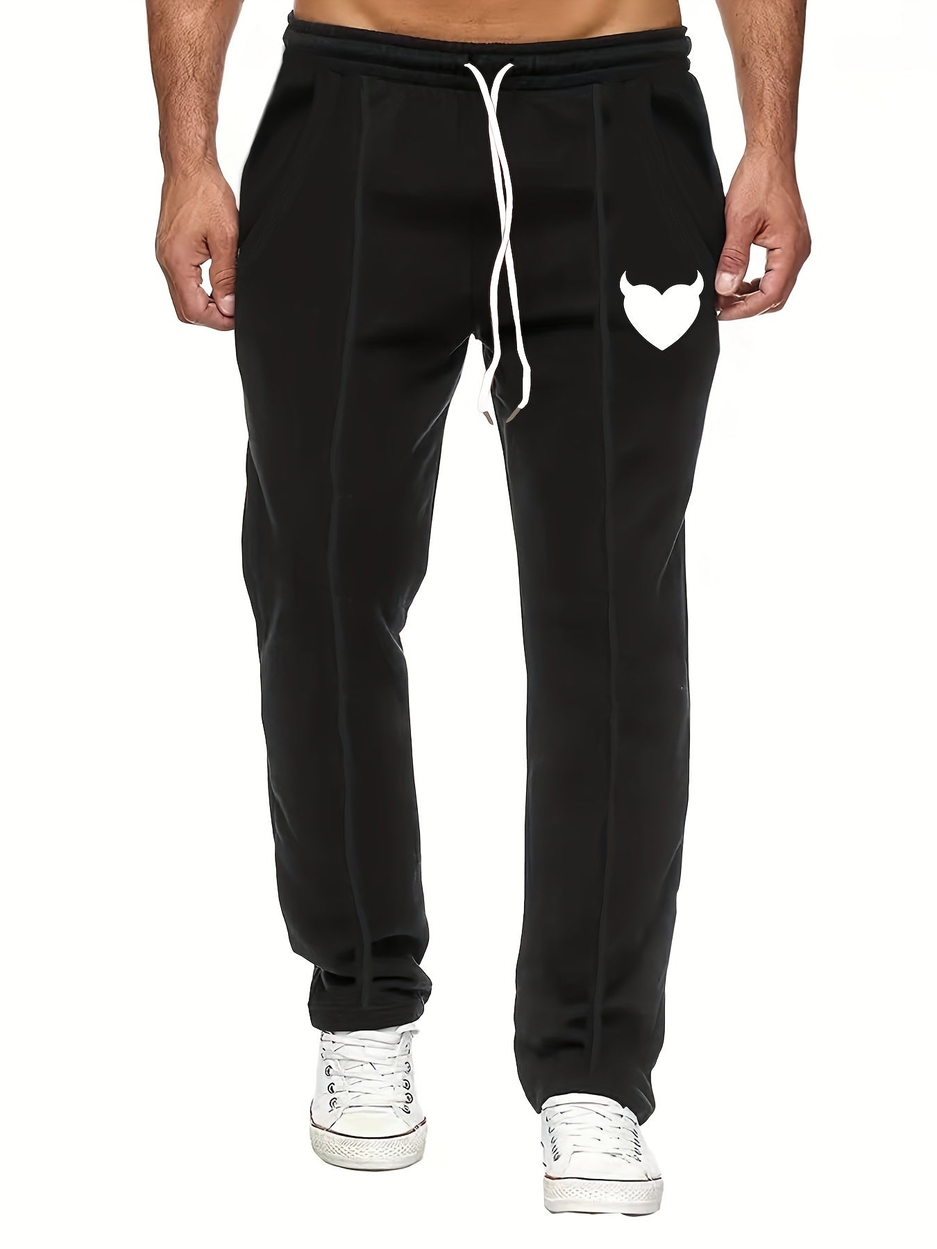 Heart Pattern Casual Drawstring Pants for Men