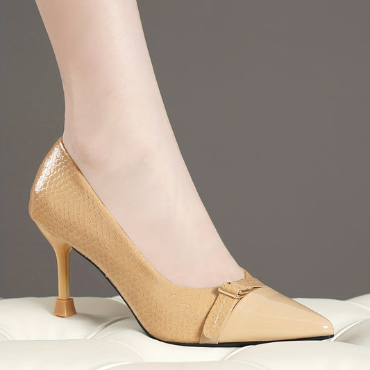 Women's Solid Stiletto Heels Point Toe Dress Heels Buckle Strap Pumps