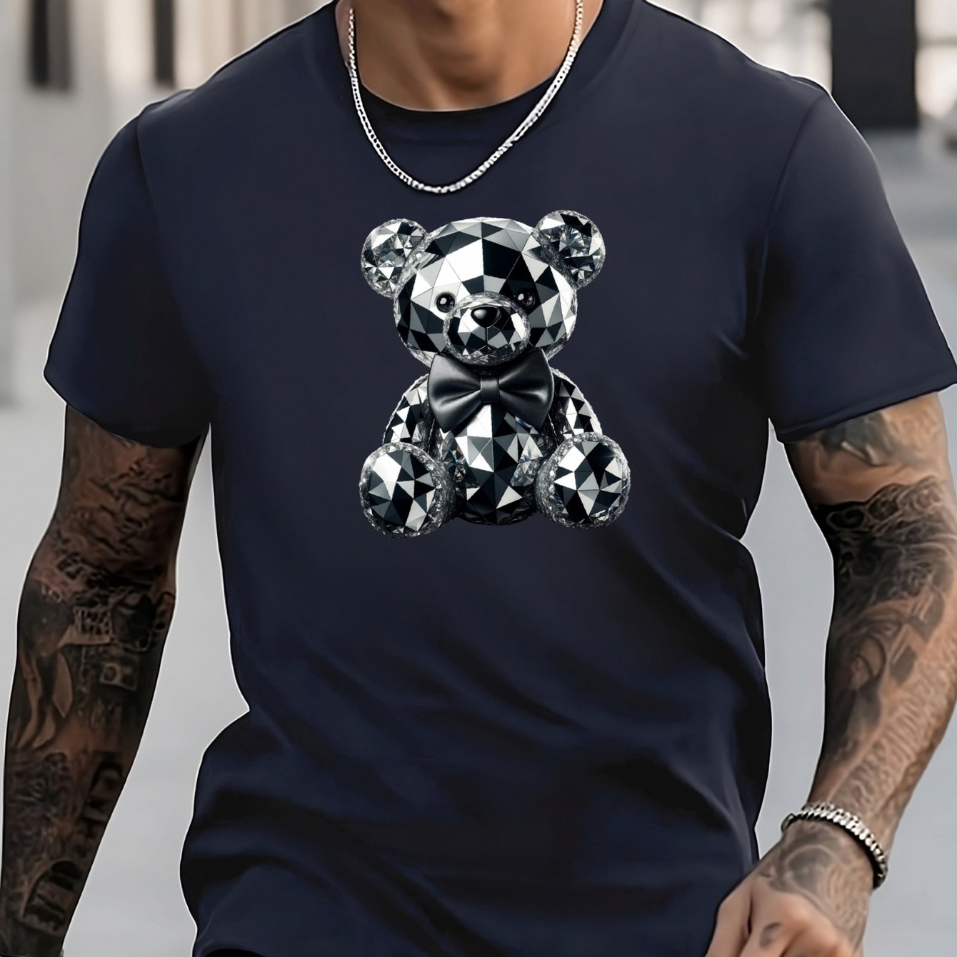 Men's Bear Pattern Crew Neck Shirt for Casual City Walks