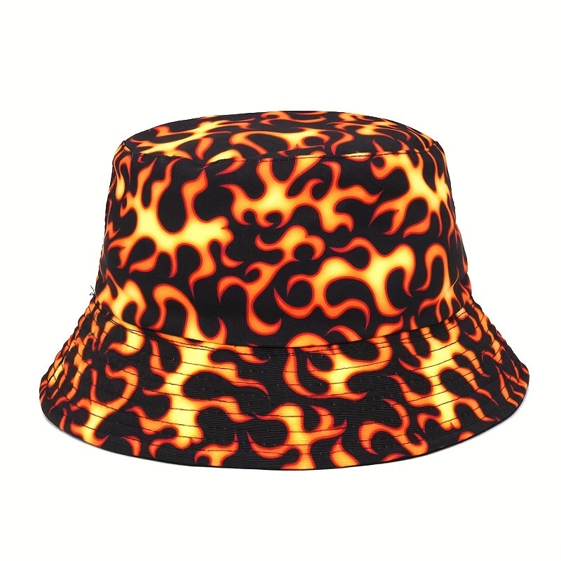 Flame Printed Reversible Bucket Hat Unisex Fisherman Cap