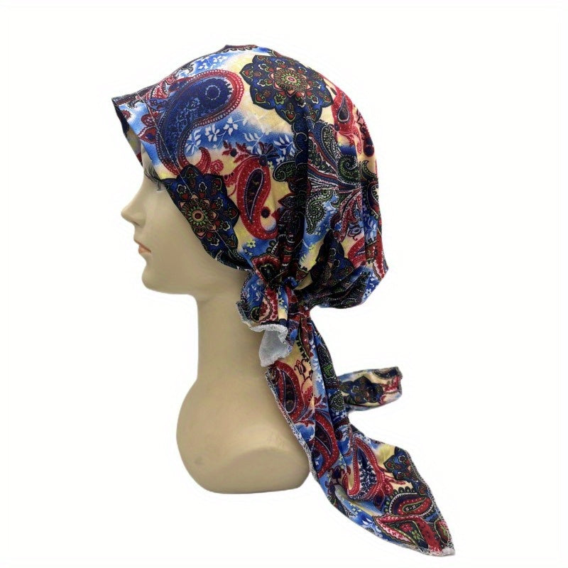 Boho Paisley Print Turban Cap Long Hijab Chemo Hats For Women