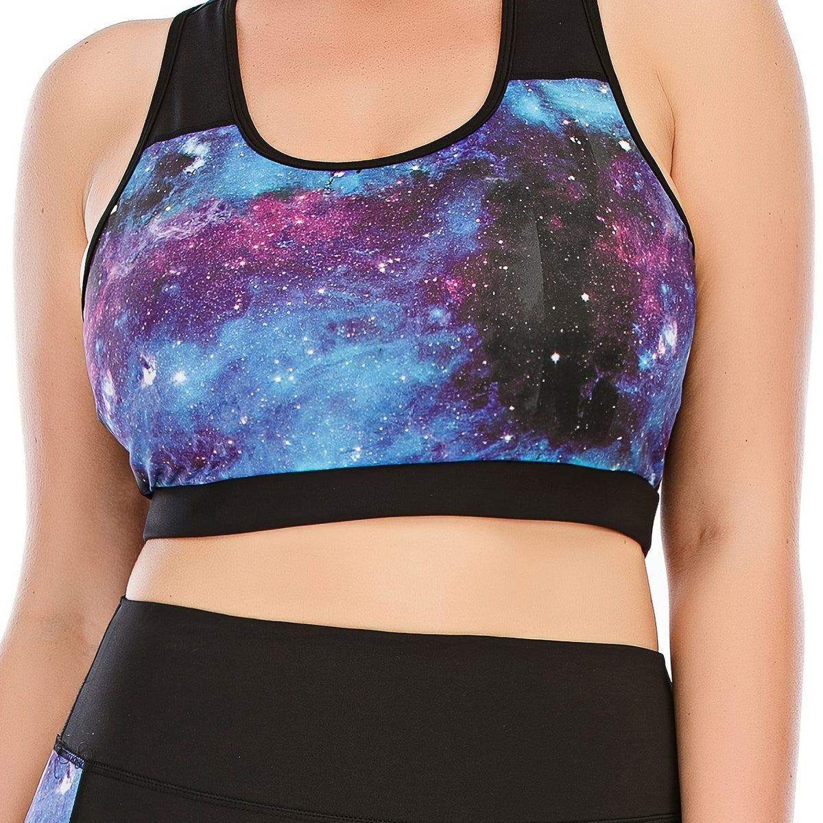  Galaxy Print Sports Bra Women's Plus Medium Stretch