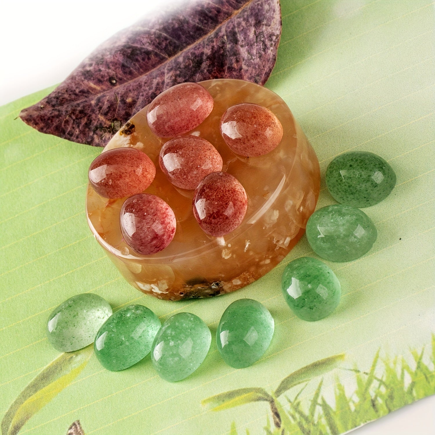 Natural Strawberry Crystal Red Green Egg Ring Bare Stone