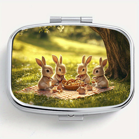 Picnic Bunny Print Square Pill Box Portable Travel Outdoor Sports Wallet Bag