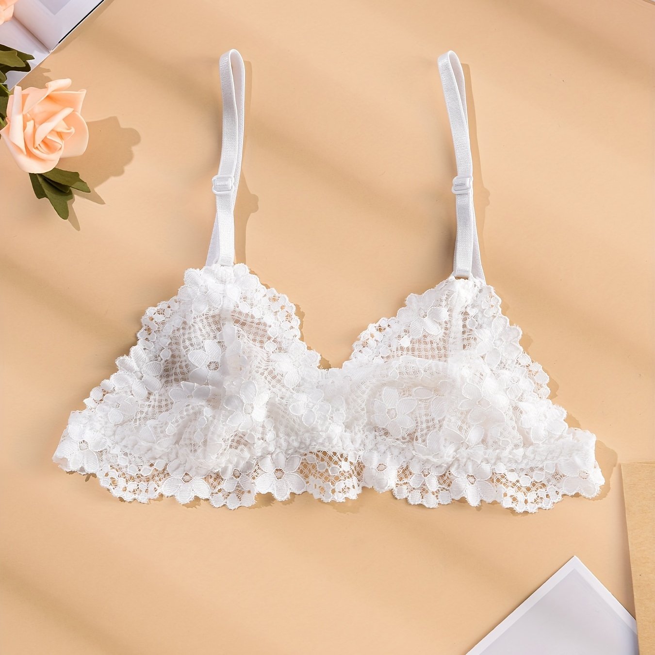 Floral Lace Unlined Wireless Bra Lightweight & Breathable Women's Lingerie