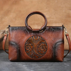 Vintage Flower Embossed Lightweight Satchel Bag