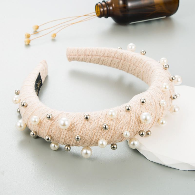 Faux Pearl Beading Knitted Headband