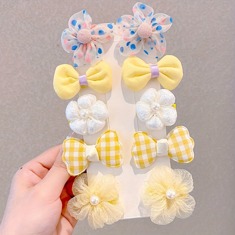 10pcs Flower Bowknot Hair Clips Fabric Barrette Sweet Hair Accessories