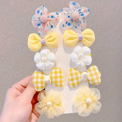 10pcs Flower Bowknot Hair Clips Fabric Barrette Sweet Hair Accessories