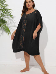  Sexy Cover Up Women's Plus Contrast Crochet Batwing Sleeve V Neck