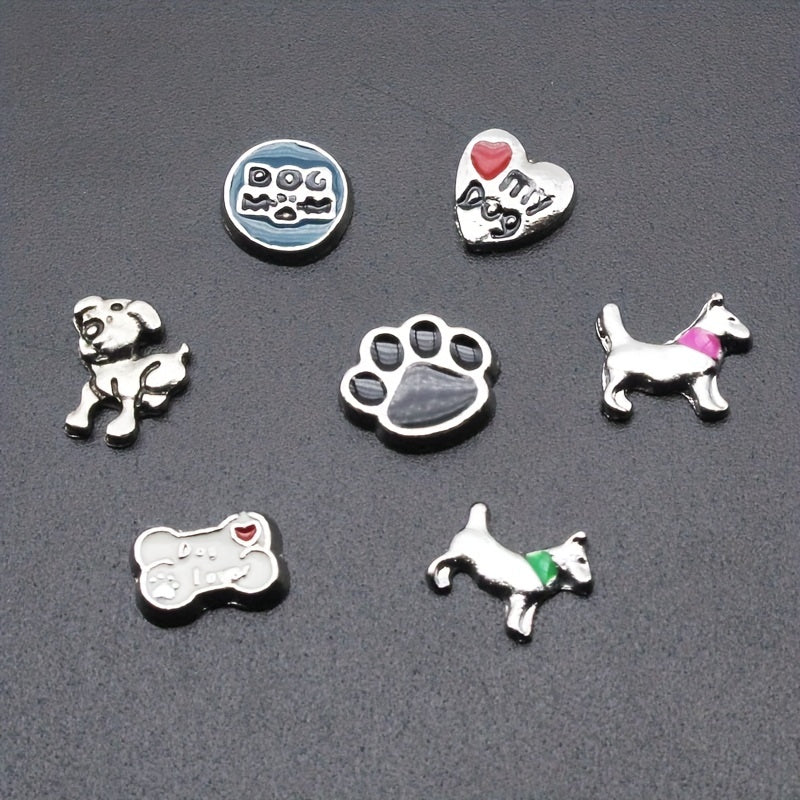 Pet Photo Frame Glass Charm I Love Dogs Dog Paw Bone Floating Animal 10 Pack