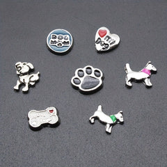 Pet Photo Frame Glass Charm I Love Dogs Dog Paw Bone Floating Animal 10 Pack