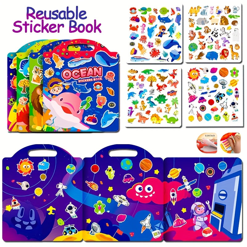 Waterproof Reusable Sticker Book for Kids - Dinosaur Animals Space Vehicles Ocea