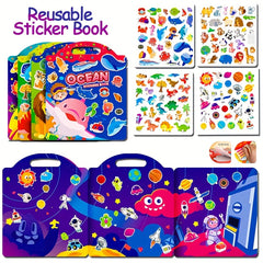 Waterproof Reusable Sticker Book for Kids - Dinosaur Animals Space Vehicles Ocea