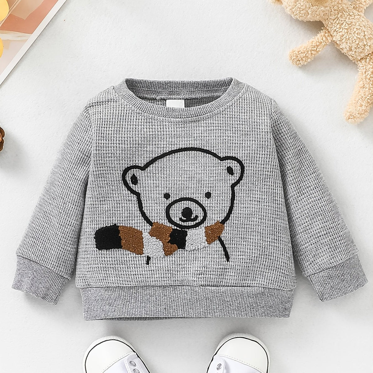 Baby Boys Bear Print Pullover Sweatshirt for Fall Winter