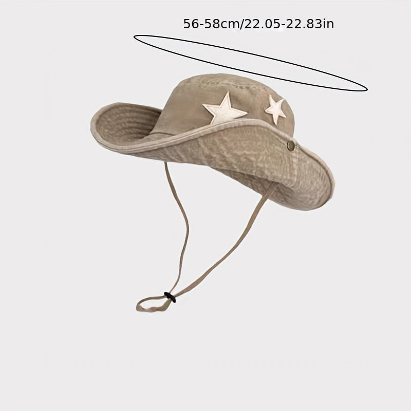 Star Patch Cowboy Bucket Hat Vintage Washed Distressed Boonie Hats