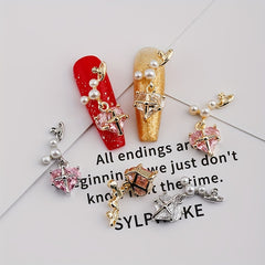 Heart Pearl Crystal Gems Nail Charms 2 Pcs