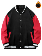 Men's Casual Warm Baseball Jacket With Back Bear Graphic Print